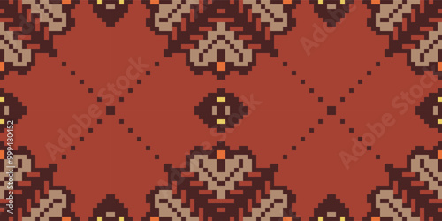 Endless Watercolor Ikat Patternfolk Embroidery, Aztec Geometric Ornament Print. Design for Carpet, Wallpaper, Clothing, Wrapping, Fabric