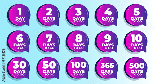 Days To Go Countdown banner template design. 1,2,3,4,5,6,7,8,9,10,20 days left countdown icon. vector 