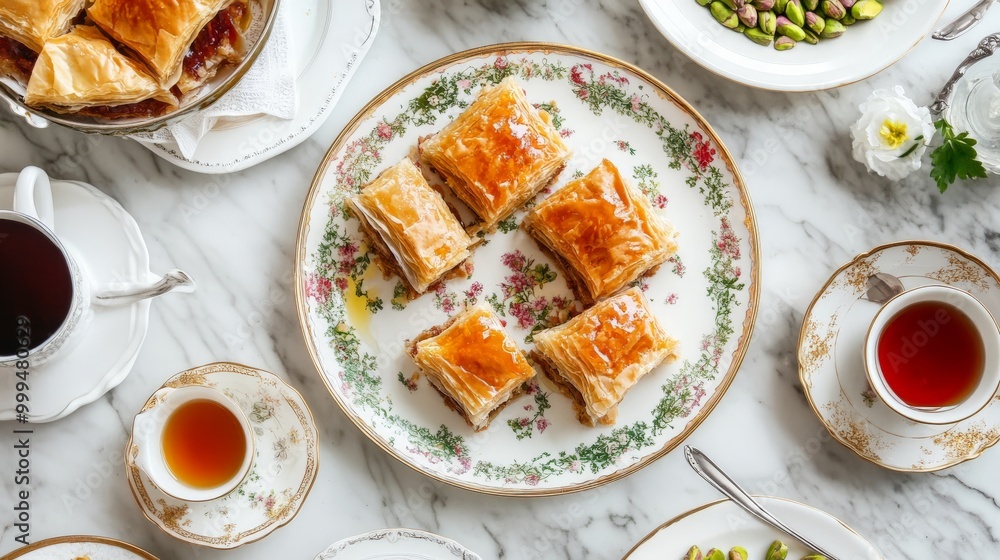 Traditional Turkish Baklava on a Decorative Plate Traditional Turkish Baklava on a Decorative Plate