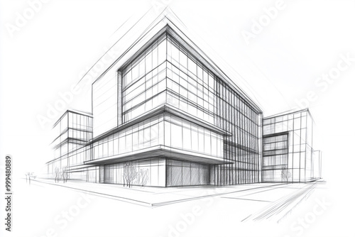 Building sketch, isolated on white.
