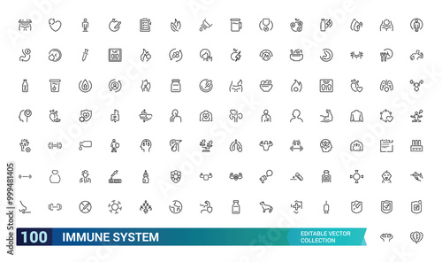 Immune system line icons set. Outline set of immune system vector icon for web and ui design, Thin line icons pack, Editable stroke. Pixel perfect, vector illustration.