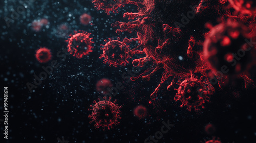 microscopic view of Human Immunodeficiency Virus (HIV-1) - Retroviridae virus, medical media image
