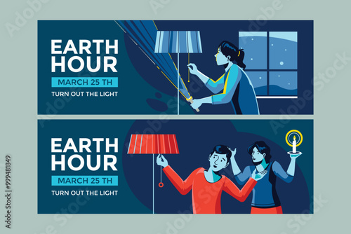 Energy saving and Earth hour banner sign concept
