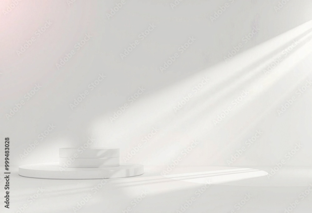 Minimal white podium with sunlight on white background. Minimal white podium with sunlight on white background.