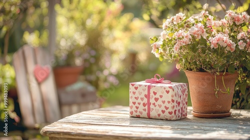 Romantic Garden Solitude with Gift and Flowers