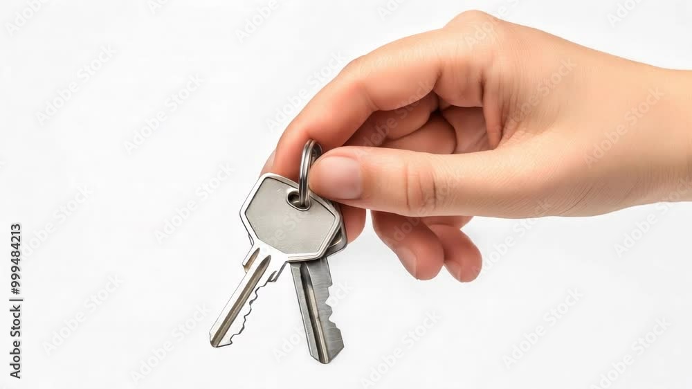 Hand Holding Keys on White Background Hand Holding Keys on White Background