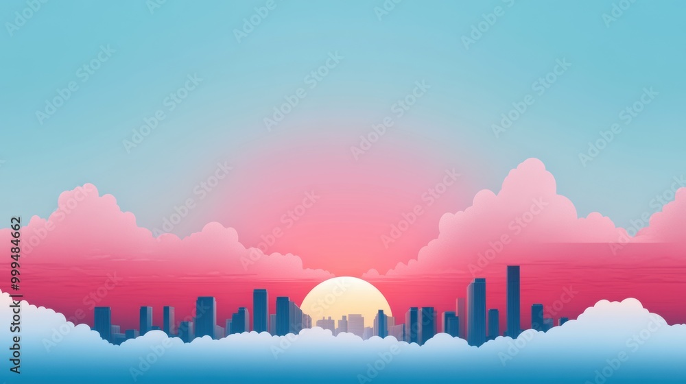 Obraz premium A wide and sweeping illustration of a panoramic cityscape skyline, capturing the vastness and grandeur of the city from a bird eye view.