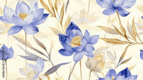Wallpaper Mural   A painting of blue flowers against a white backdrop with a yellow center, framed in the middle of the canvas Torontodigital.ca