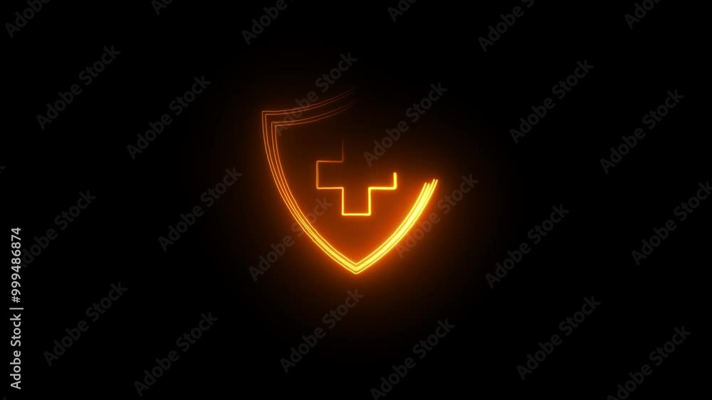 health shield neon icon animated protective shield lock barrier health guard bacteria icon logo. Security animation with black color background. health shield neon icon animated protective shield lock barrier health guard bacteria icon logo. Security animation with black color background.