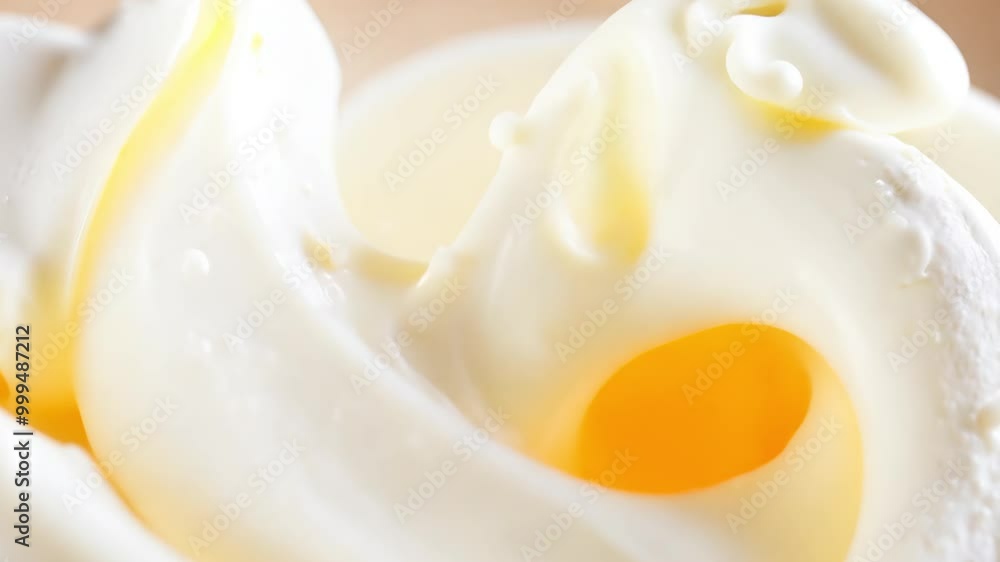 Close-up of whipped cream texture with a hint of yellow light effect Close-up of whipped cream texture with a hint of yellow light effect