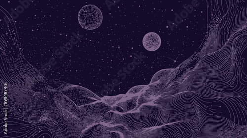 Ethernet Cable Starry Space Vector Wireframe - Abstract Technology Universe with Points, Lines, and Planets in Minimalist SVG Style