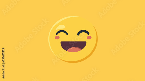 Smiling Face Emoticon Vector Design with Happy Expression and Blushed Cheeks on Yellow Background - Emojilicious