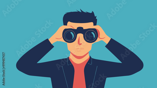 Man Using Binoculars Vector Illustration for Exploration, Observation, and Discovery Themes