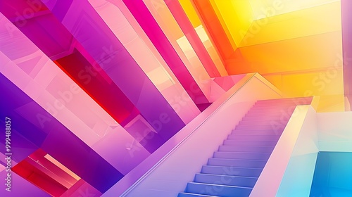 Hyper-Detailed Digital Painting of Modernist Design in Vibrant Color Gradient photo