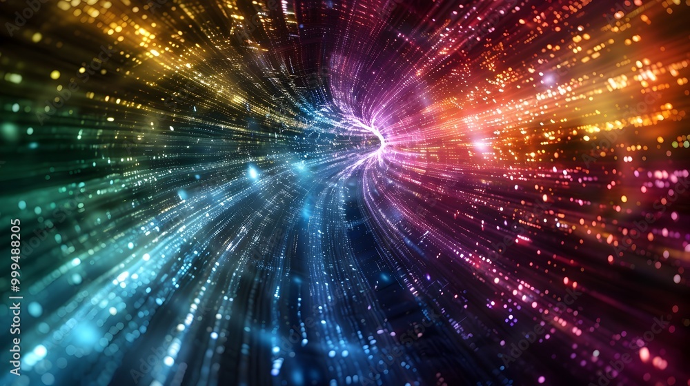 Obraz premium Prismatic Color Vortex: A Dazzling Display of Advanced Digital Painting Techniques in a High-Tech Exhibition Space