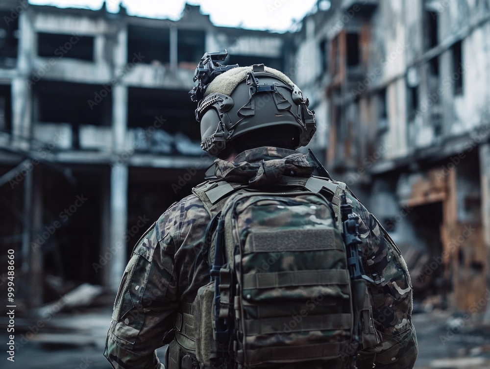 Man in Military Uniform Standing in Front of Building Man in Military Uniform Standing in Front of Building