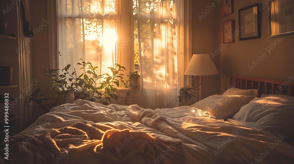 The bedroom aesthetic decor in the early sun