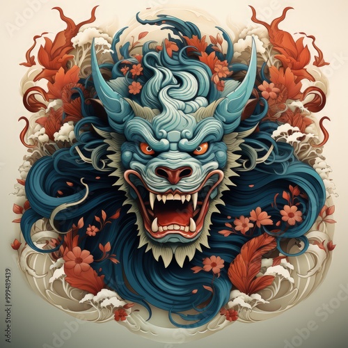 Wallpaper Mural Menacing Oni Demon Illustration in Traditional Tattoo Style for Unique Shirt Design Torontodigital.ca