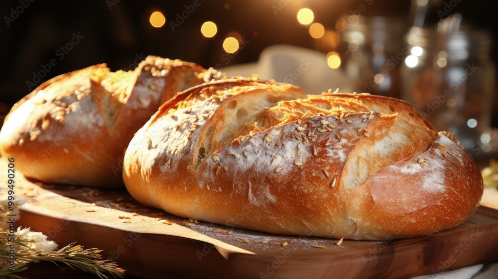 Golden Loaf of Bread in a Warm and Inviting Sunny Morning Scene Golden Loaf of Bread in a Warm and Inviting Sunny Morning Scene