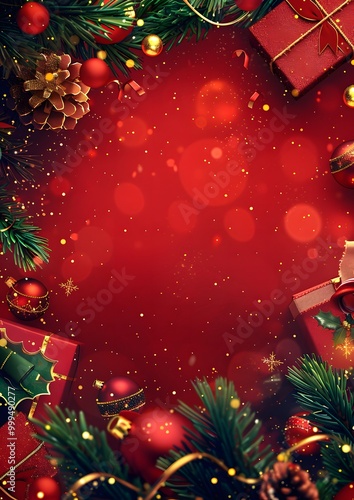 Merry Christmas! Celebrate the holiday season with this festive frame featuring a beautiful green fir tree adorned with sparkling ornaments and a bright star