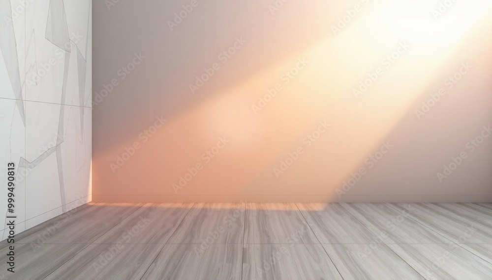 Empty room with wooden floor and white wall with geometric pattern. Empty room with wooden floor and white wall with geometric pattern.