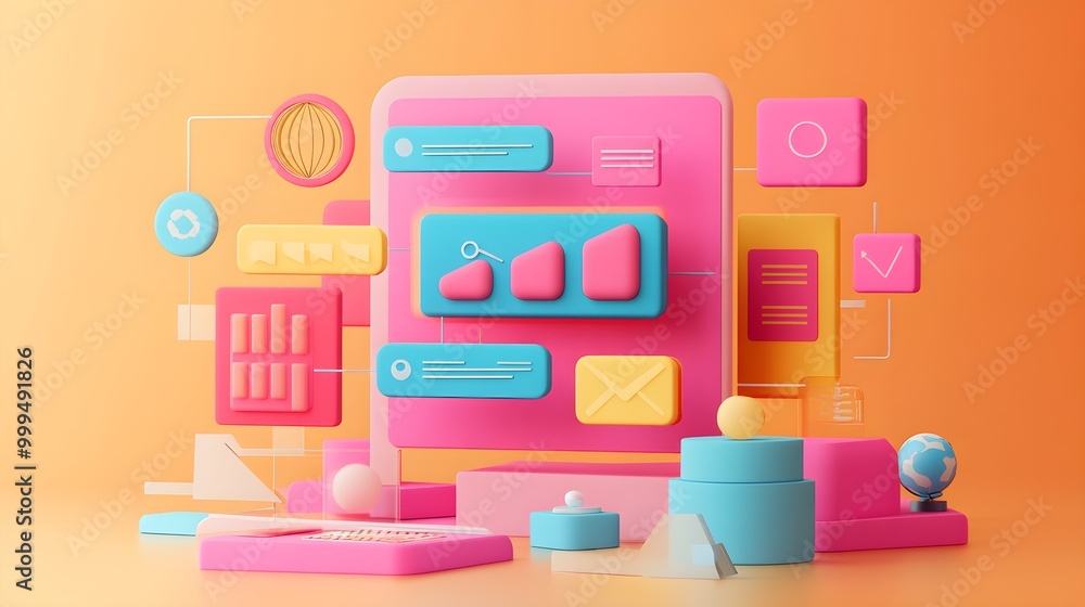 Streamlining business processes in merger acquisition integration in flat design, front view, business strategy theme, 3D render, Triadic Color Scheme Streamlining business processes in merger acquisition integration in flat design, front view, business strategy theme, 3D render, Triadic Color Scheme