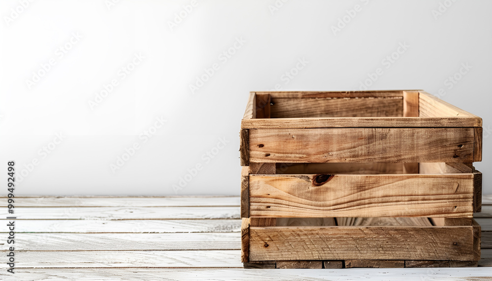Wooden crate on table against white background. Space for text Wooden crate on table against white background. Space for text