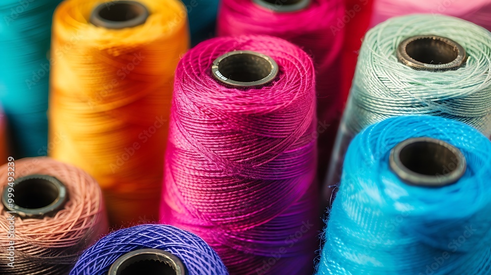 The bobbins for industrial textile machinery with colored thread
