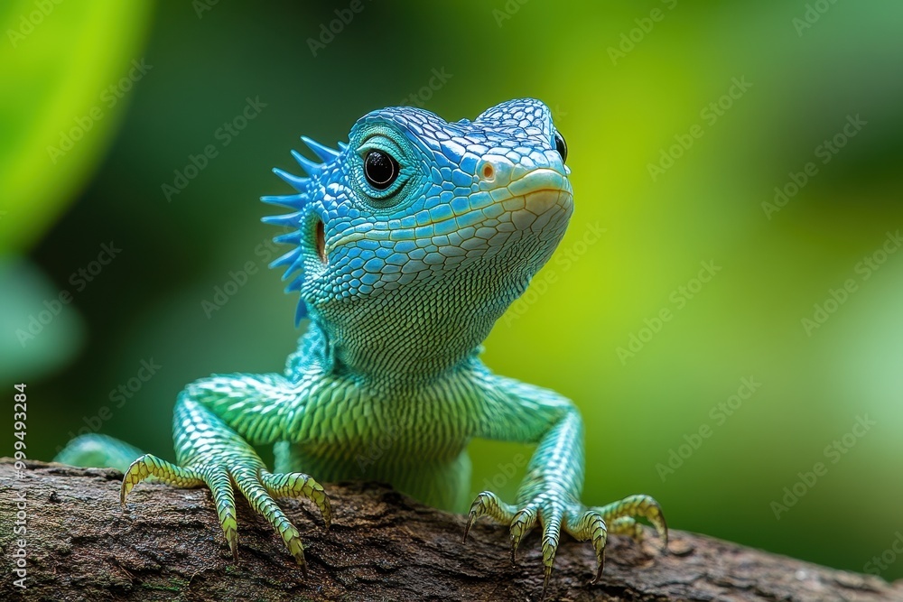 Close-Up of Green Dragon Lizard on Tree Branch in Tropical Rainforest
Close-Up of Green Dragon Lizard on Tree Branch in Tropical Rainforest