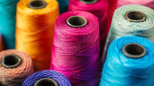 Obraz na płótnie The bobbins for industrial textile machinery with colored thread w salonie