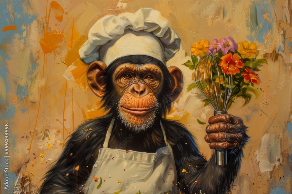 Fototapeta premium monkey cooking cook animal artwork