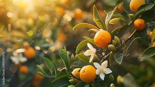 Obraz na płótnie The branches of trees with blossoming citrus flowers w salonie