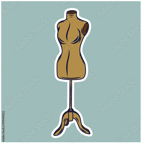 Sewing mannequin with orange jacket semi flat color vector object. Making clothes for casual wearing. Full sized item on white. Simple cartoon style illustration for web graphic design 