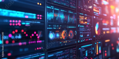 network monitoring tools, alerts and performance metrics being analyzed in a control room, ensuring optimal network performance. photo