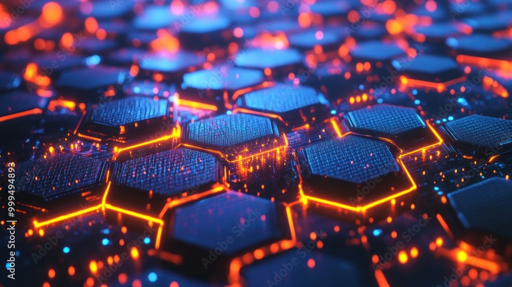 Obraz premium Abstract Hexagon Pattern with Neon Lights