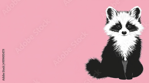 Cute raccoon sitting down on pink background illustration photo