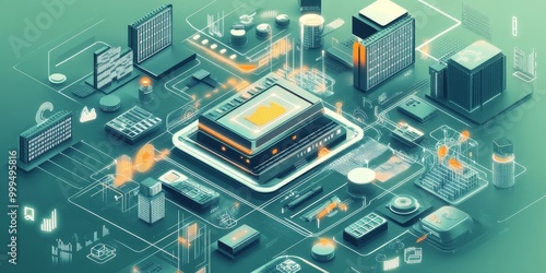 Detailed view of an IoT data hub centralizing information from connected smart devices, illustrating improved decision-making through data processing.