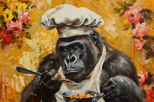 cooking kitchen animal artwork gorilla photo