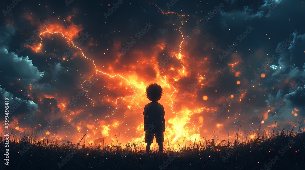 Fototapeta premium Person Standing in Front of Intense Fire at Night