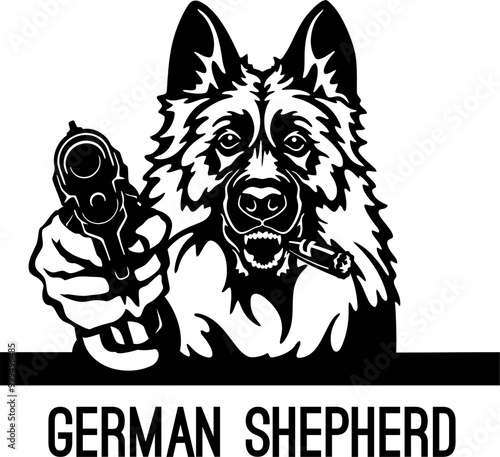 Bad German Shepherd with gun - Bad Dog - Dog gangster