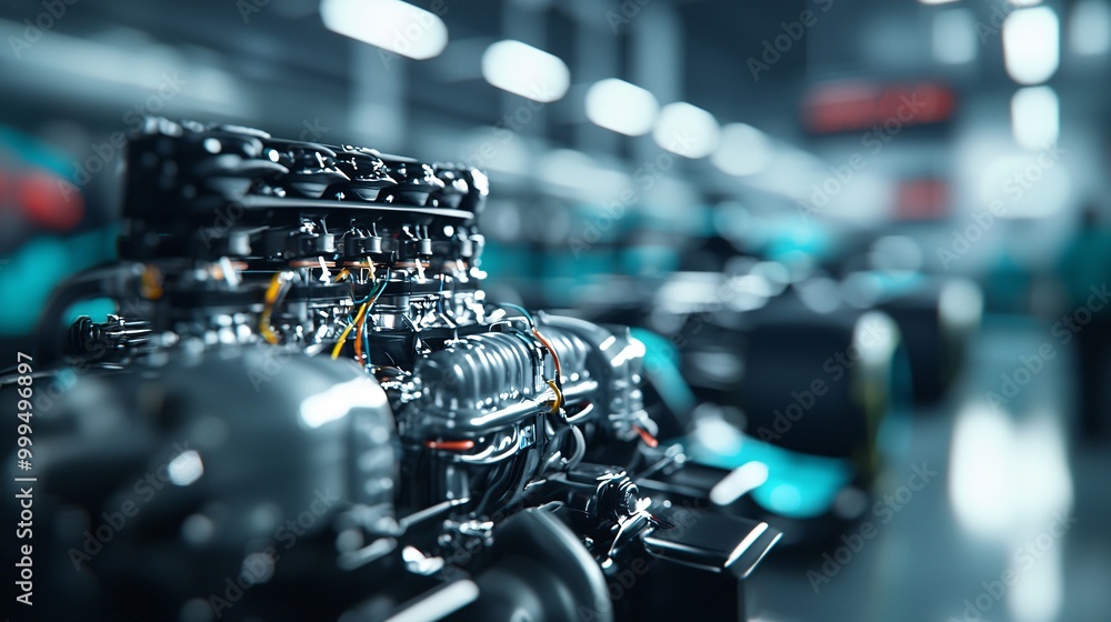 Fototapeta premium A close-up of a Formula 1 car s engine being turned off for the last time, the silence signaling the end of a storied career