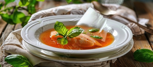 Fish Soup In A Plate Spoon And Tissue