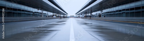 A quiet Formula 1 paddock, once bustling with activity, now deserted and still, marking the end of a racing dynasty photo