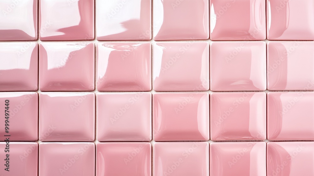 Glossy pink ceramic tiles displayed in a grid formation on a wall Glossy pink ceramic tiles displayed in a grid formation on a wall