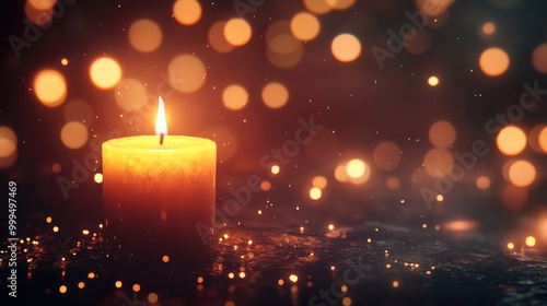 Gently Illuminated Candle Surrounded by Bokeh Blur Evoking a Warm and Inviting Ambiance