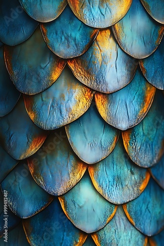 Wallpaper Mural Abstract Blue and Gold Scales Texture. Torontodigital.ca