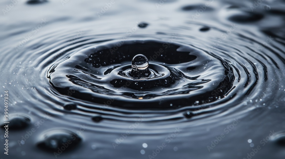 Close up view of a water droplet on a gray surface captured from a low angle Macro shot highlighting the wet texture with selective focus Close up view of a water droplet on a gray surface captured from a low angle Macro shot highlighting the wet texture with selective focus