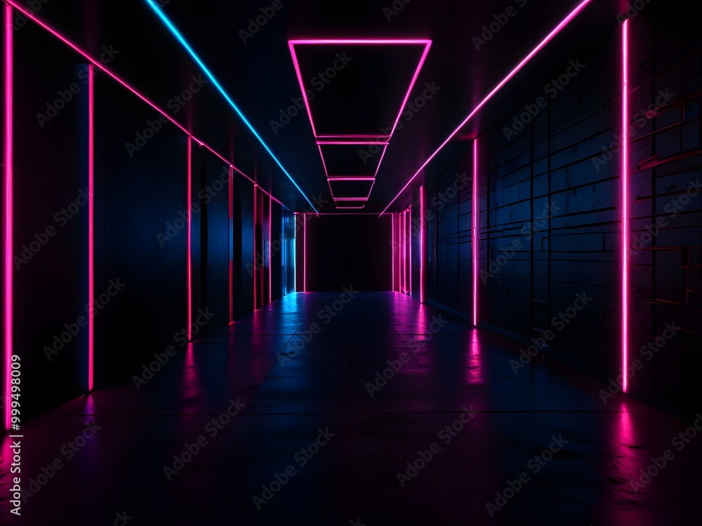 A room with a wall of neon lights A room with a wall of neon lights