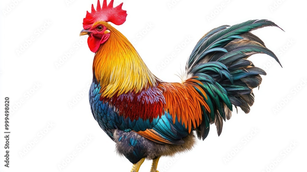 Fototapeta premium Vibrant Rooster Isolated on White Background
