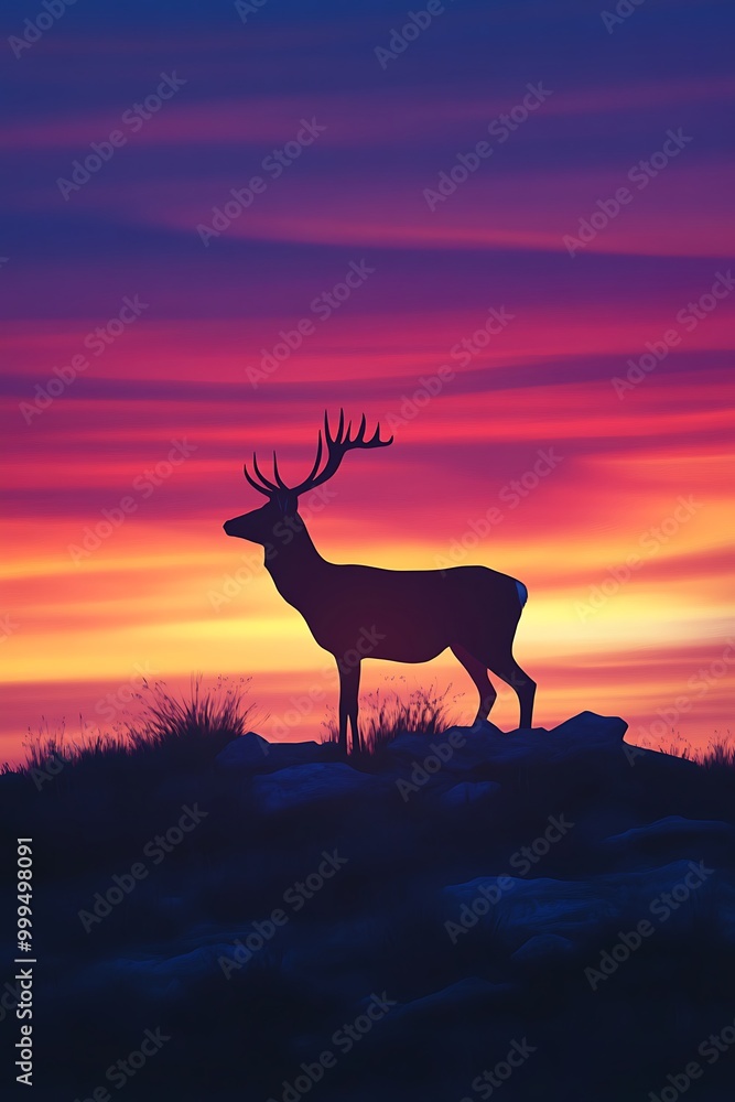 Silhouette of a Deer Against a Vibrant Sunset Sky. Silhouette of a Deer Against a Vibrant Sunset Sky.